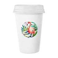 Dıythinker 350 ml Tropikal Bitkiler Flamingo Çiçekler Klasik Kupa Beyaz Çömlekçilik Seramik Kupa