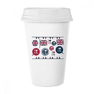 Dıythinker 350 ml Union Jack I Love Uk Kalp Şekilli Ülke Klasik Beyaz Çömlek Seramik Kupa