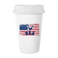 Dıythinker 350 ml Yıldızlar ve Çizgiler Amerika Bayrağı Abd Haliaeetus Leucocephalus Kartal Klasik Beyaz Çömlek Seramik Kupa