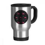 Dıythinker 368 ml Flamingo Desenli Pembe Siyah Paslanmaz Çelik Seyahat Kulplu Bira Kupa