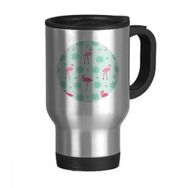 Dıythinker 368 ml Flamingo Desenli Pembe Yeşil Paslanmaz Çelik Seyahat Kulplu Bira Kupa