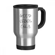 Dıythinker 368 ml Good Vibes Only Alıntı Paslanmaz Çelik Seyahat Seyahat Tutacaklı Kupa