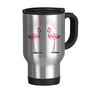 Dıythinker 368 ml Hitched Flamingo Çift Paslanmaz Çelik Seyahat Kulplu Bira Kupa