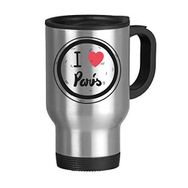 Dıythinker 368 ml I Love Paris Kelimeler Desenli Paslanmaz Çelik Seyahat Seyahat Kulplu Kupa