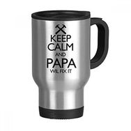 Dıythinker 368 ml Keep Calm And Papa Wil Fix It Alıntılı Paslanmaz Çelik Seyahat Seyahat Tutacaklı Kupa