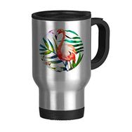 Dıythinker 368 ml Tropikal Bitkiler Flamingo Çiçekler Paslanmaz Çelik Seyahat Bira Kulplu Kupa