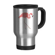 Dıythinker 368 ml Yürüme Flamingo Desenli Pembe Paslanmaz Çelik Seyahat Kulplu Bira Kupa