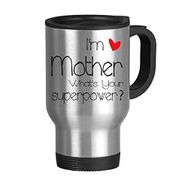 Dıythinker 623 ml Best Mom I'm A Mother What's Your Superpower Paslanmaz Çelik Seyahat Seyahat Kulplu Kupa