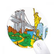 Dıythinker ABD New York Amerika Suluboya Baskılı Yuvarlak Kaymaz Kauçuk Mouse Pad