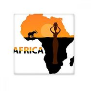 Dıythinker Afrika Haritası Savanna Fil Vahşi Yaşam Siyah Kadın Seramik 10x10 cm Seramik Karo