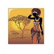 Dıythinker Afrika Savana Siyah Kadın Aborijin Elbiseleri Seramik Bisque Fayans 10x10 cm Seramik Karo
