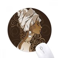 Dıythinker Afrika Siyah Kadın Aborijin Başlık Sanatı Baskılı Yuvarlak Kaymaz Kauçuk Mouse Pad
