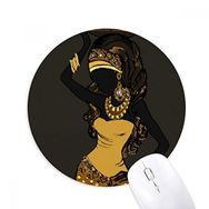 Dıythinker Afrika Siyah Kadın Aborijin Elbiseler Baskılı Yuvarlak Kaymaz Kauçuk Mouse Pad
