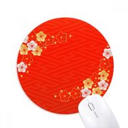 Dıythinker Altın Kırmızı Sakura Desenli Japon Baskılı Yuvarlak Kaymaz Kauçuk Mouse Pad
