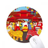 Dıythinker Aslan Dans Çin Özel Çin Kasabası Baskılı Yuvarlak Kaymaz Kauçuk Mouse Pad