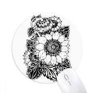 Dıythinker Ayçiçeği Siyah Beyaz Çiçek Bitki Baskılı Yuvarlak Kaymaz Kauçuk Mouse Pad