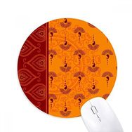 Dıythinker Baskı Tekrarı Kumaş Turuncu Renkli Sanat Baskılı Yuvarlak Kaymaz Kauçuk Mouse Pad