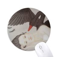 Dıythinker Beauty Siyah Kuğu Çin Stili Suluboya Baskılı Yuvarlak Kaymaz Kauçuk Mouse Pad