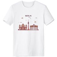 DIYthinker Berlin Beyaz Almanya Düz Kent Simgesi Desenli Bisiklet Yaka Tişört