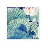 Dıythinker Beyaz Lotus Tomurcuğu Yeşil Mavi Lotus Yaprağı Çin Klasik Boyama Seramik Bisk Fayans Dekorasyon 20x20 cm Seramik Karo