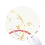 Dıythinker Beyaz Sakura Geometri Çiçek Desenli Baskılı Yuvarlak Kaymaz Kauçuk Mouse Pad