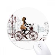 Dıythinker Bisiklet Kadın Fransa İllüstrasyon Desen Baskılı Yuvarlak Kaymaz Kauçuk Mouse Pad