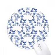 Dıythinker Bitki Yaprağı Mavi Beyaz Sembol Baskılı Yuvarlak Kaymaz Kauçuk Mouse Pad