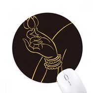 Dıythinker Budizm Din Siyah Sarı El Lotus Baskılı Yuvarlak Kaymaz Kauçuk Mouse Pad