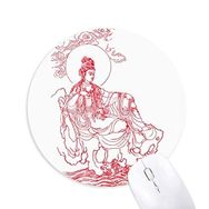 Dıythinker Budizm Kırmızı Guanyin İllüstrasyon Desen Baskılı Yuvarlak Kaymaz Kauçuk Mouse Pad