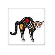 Dıythinker Cadılar Bayramı Korku Atmosfer Siyah Kedi Kemik Kalp Dekorasyon 10x10 cm Seramik Karo
