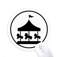 Dıythinker Carousel Eğlence Parkı Siyah Siluet Baskılı Yuvarlak Kaymaz Kauçuk Mouse Pad