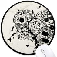 Dıythinker Çiçek Bitkiler Siyah Beyaz Sanat Tahıl Siluet Yuvarlak Kaymaz Mouse Pad