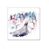 Dıythinker City Modern Bina Otoyol Sokak Lambası Suluboya İllüstrasyon 10x10 cm Seramik Karo