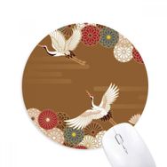 Dıythinker Cranes Çiçek Desenli Geometri Baskılı Yuvarlak Kaymaz Kauçuk Mouse Pad