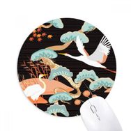 Dıythinker Cranes Peonies Akçaağaç Yaprakları Desenli Baskılı Yuvarlak Kaymaz Kauçuk Mouse Pad