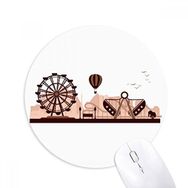 Dıythinker Eğlence Parkı Siyah Tesisler Silüeti Baskılı Yuvarlak Kaymaz Kauçuk Mouse Pad