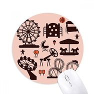 Dıythinker Eğlence Parkı Tesisleri Siyah Siluet Baskılı Yuvarlak Kaymaz Kauçuk Mouse Pad