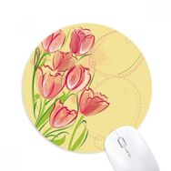Dıythinker El Boyaması Lale Çiçek Bitki İllüstrasyonu Baskılı Yuvarlak Kaymaz Kauçuk Mouse Pad