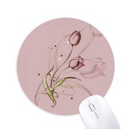Dıythinker El Boyaması Lale Pembe Çiçek Bitki Baskılı Yuvarlak Kaymaz Kauçuk Mouse Pad