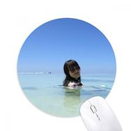 Dıythinker Ellie Yao Güzel Kız Deniz Dalgalı Yüzme Baskılı Yuvarlak Kaymaz Kauçuk Mouse Pad