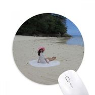 Dıythinker Ellie Yao Güzel Kız Plaj Deniz Resifi Baskılı Yuvarlak Kaymaz Kauçuk Mouse Pad