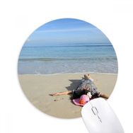 Dıythinker Ellie Yao Güzel Kız Resim Plaj Güneş Deniz Baskılı Yuvarlak Kaymaz Kauçuk Mouse Pad