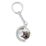 Diythinker Erkek Hayvan Etkinliği Kedi Fotoğrafı Resim Döndürülebilir Çok Renkli 3x9 cm Anahtarlık