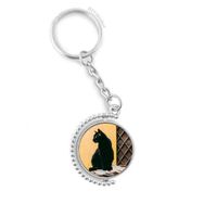 Diythinker Erkek Hayvan Havalı Siyah Kedi Fotoğrafı Döndürülebilir Çok Renkli 3x9 cm Anahtarlık