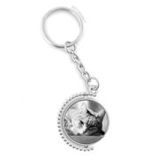Diythinker Erkek Hayvan Saf Gri Kedi Fotoğrafı Resim Döndürülebilir Çok Renkli 3x9 cm Anahtarlık