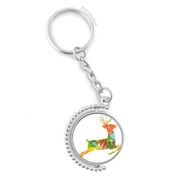 Diythinker Erkek Noel Renkli Yaprak Geyik Festivali Desen Döndürülebilir Çok Renkli 3x9 cm Anahtarlık
