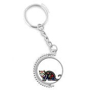 Diythinker Erkek Siyah Kedi Çiçek Kemik Cadılar Bayramı Korku Döndürülebilir Çok Renkli 3x9 cm Anahtarlık