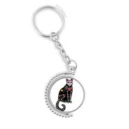 Diythinker Erkek Siyah Kedi Kemik Kalp Cadılar Bayramı Korku Atmosfer Döndürülebilir Çok Renkli 3x9 cm Anahtarlık