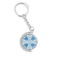 Diythinker Erkek Talavera Mavi Çiçek Ilustration Desen Döndürülebilir Çok Renkli 3x9 cm Anahtarlık