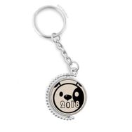 Diythinker Erkek Yuvarlak Köpek Mutlu Yeni Yıl 2018 Döndürülebilir Çok Renkli 3x9 cm Anahtarlık